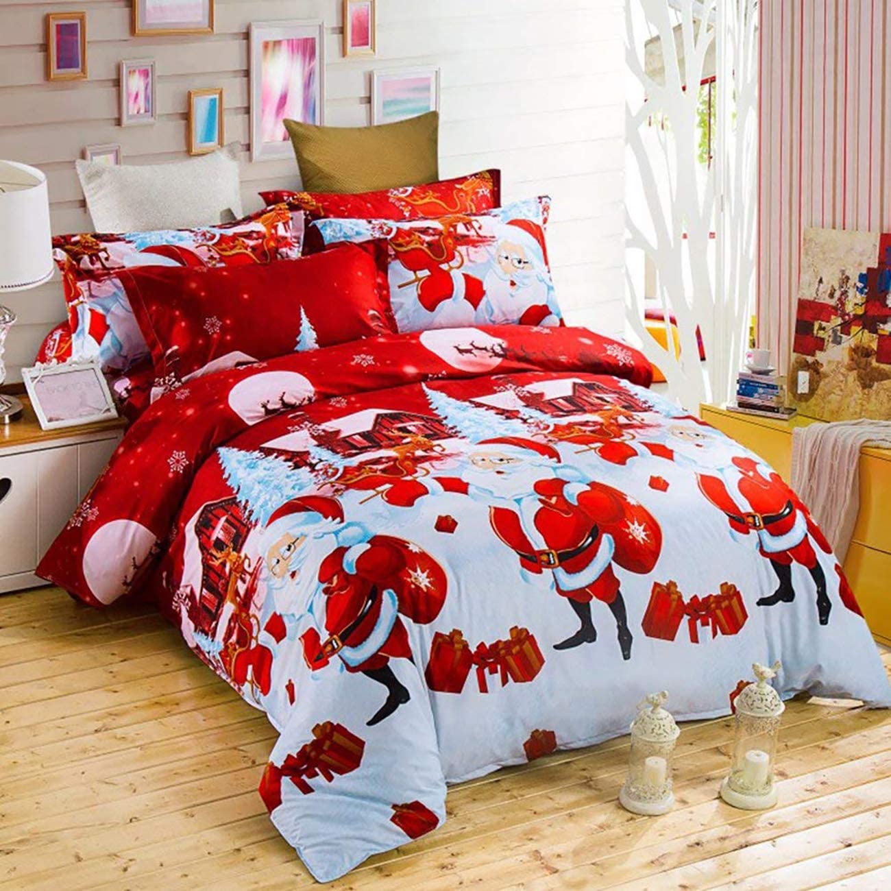 Price:$35.99 Merry Christmas Santa Claus Bedclothes Quilt Cover Duvet Cover Bedding Set(Queen) : Home & Kitchen