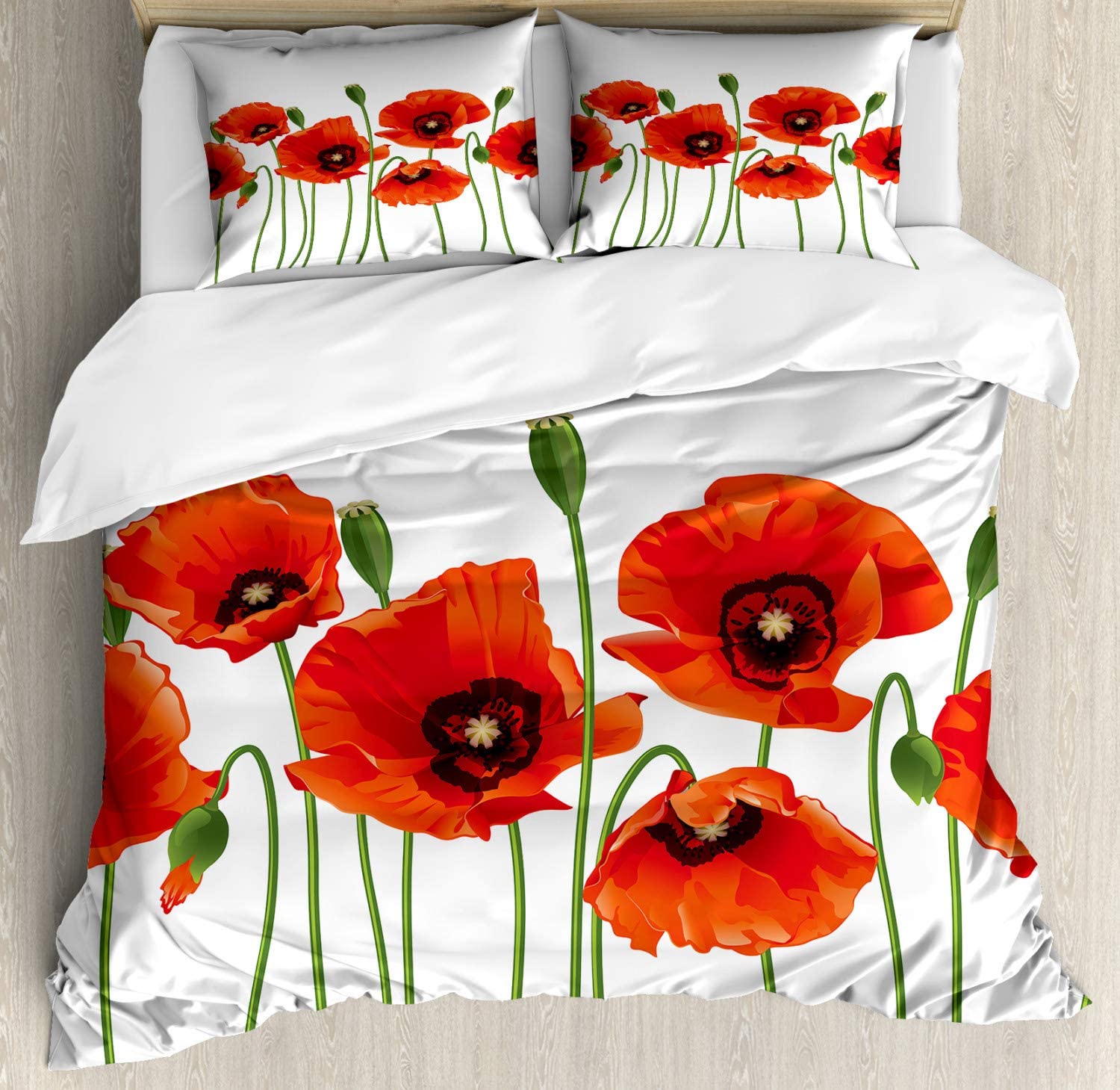 Price:$79.95 Floral Duvet Cover Set, Poppies of Spring Season Pastoral Flowers Botany Bouquet Field Nature Theme Art, Decorative 3 Piece Bedding Set with 2 Pillow Shams, Queen Size, Vermilion : Home & Kitchen