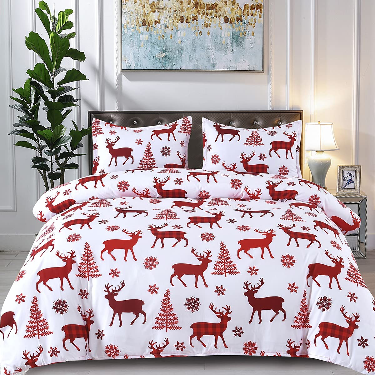 Price:$42.99 Christmas Bedding Duvet Cover Set with Zipper Closure 104″x 90″,Santa Claus Comforter Quilt Cover Set : Home & Kitchen