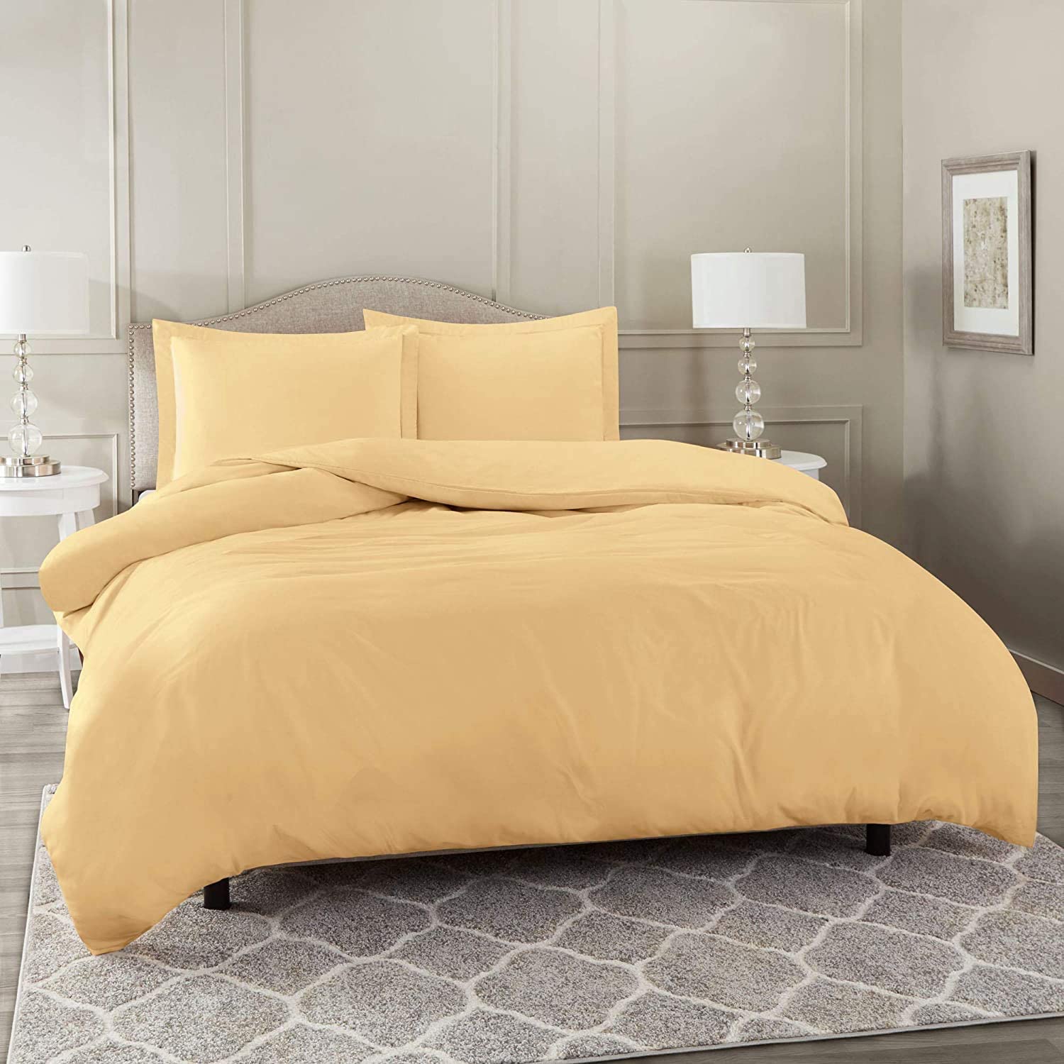 Price:$52.99 Cover 3 Piece Set - Luxurious 100% Long Staple Cotton 800 Thread Count Sateen Weave - 1 Comforter Cover with Zipper Closure and 2 Pillowcases, Full/Queen, Gold - Set : Home & Kitchen