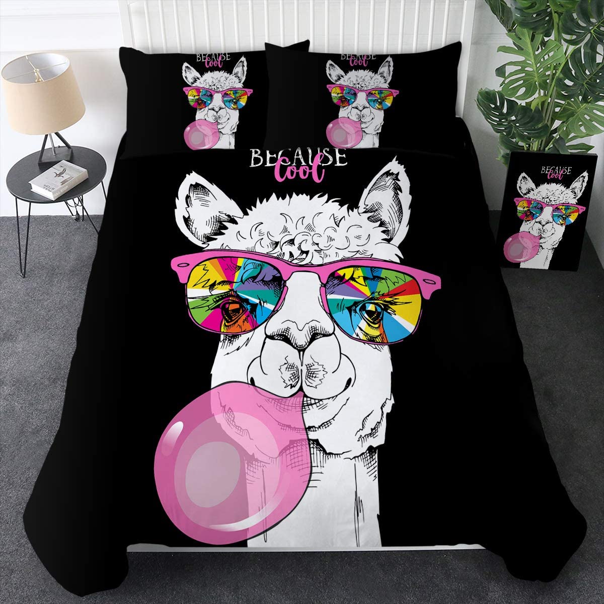 Price:$43.99 Kids' Duvet Cover Sets Girls Boys Llama Duvet Cover Rainbow Glasses Pink Bubble Bedding Sets 3 Pieces Kids Soft Comforter Cover Set (Full) : Home & Kitchen