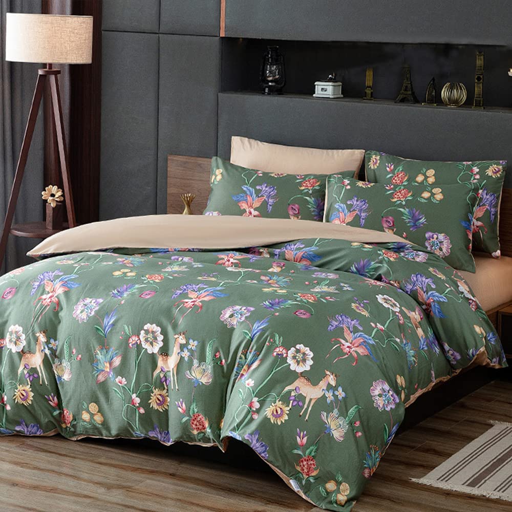 Price:$88.00 Vintage Garden Duvet Cover King Size Generous Floral Bedding Set Flowers and Deer Print Forest Bed Duvet Cover Set Luxury Bedroom Collection for Adults : Everything Else