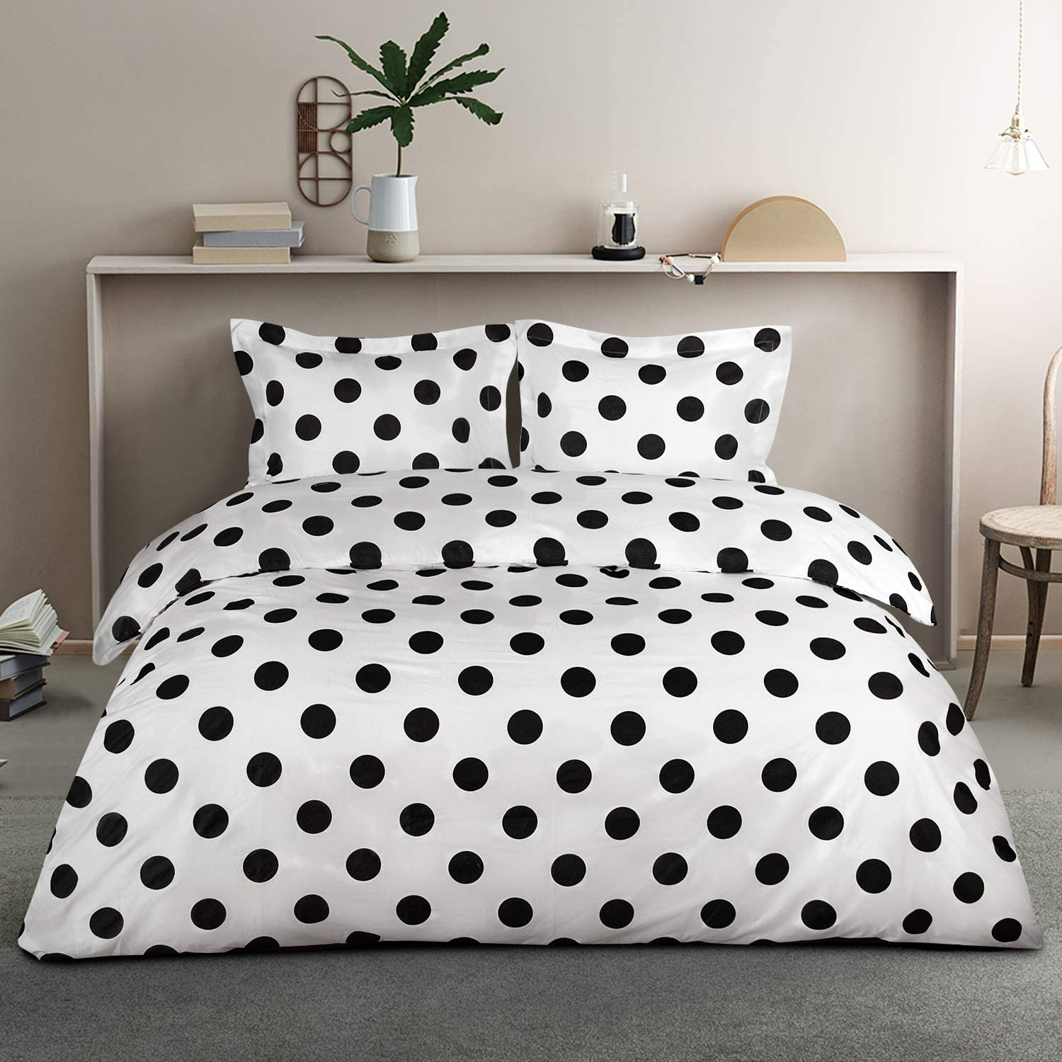Price:$32.99 Microfiber King Duvet Cover Set, 3 Pieces Ultra Soft Polka Dots Printed Comforter Cover Set with Zipper Closure and Corner Ties, Black and White : Home & Kitchen