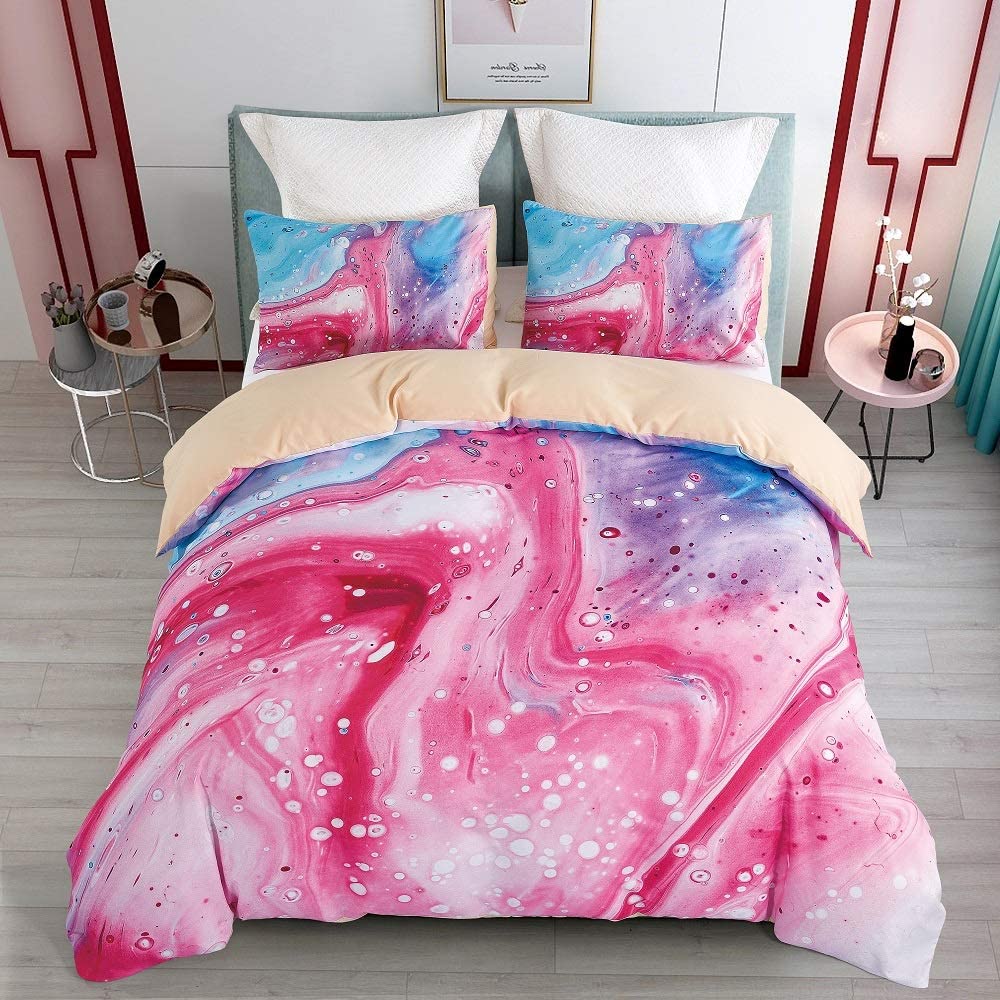 Price:$29.99 Marble Watercolor Kids Duvet Cover Set, Colorful Teen Girls Bedding Sets Twin Size Pink 2 Pcs Ultra Soft Set. : Home & Kitchen