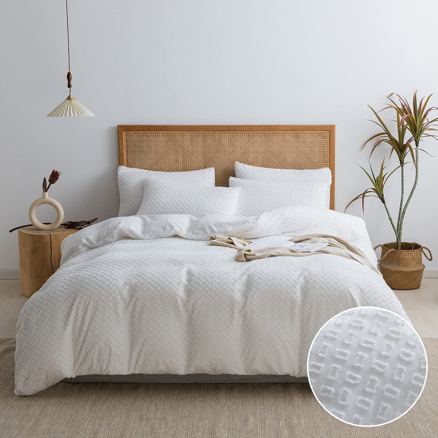 Price:$45.99 White Duvet Cover Set-Tufted Soft Microfiber 3 Pieces Luxury Rectangle Embroidery Duvet Cover ,with Zipper Closure & Corner Ties. Solid Color Breathable Duvet Cover King Size(No Comforter) : Home & Kitchen
