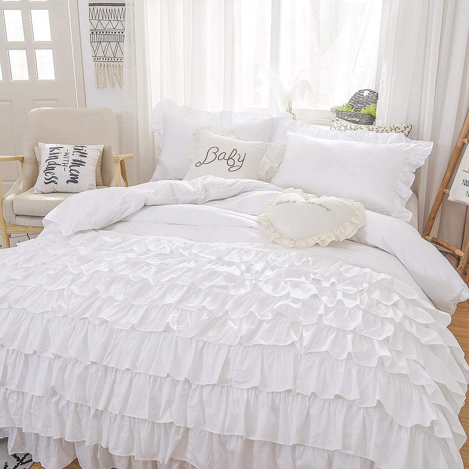 Price:$49.99 Waterfall King Ruffle Duvet Cover Set - 3pcs Farmhouse Waterfall Duvet Cover Set, Shabby Chic Princess Bedding Set for Girls Room Decoration … : Home & Kitchen