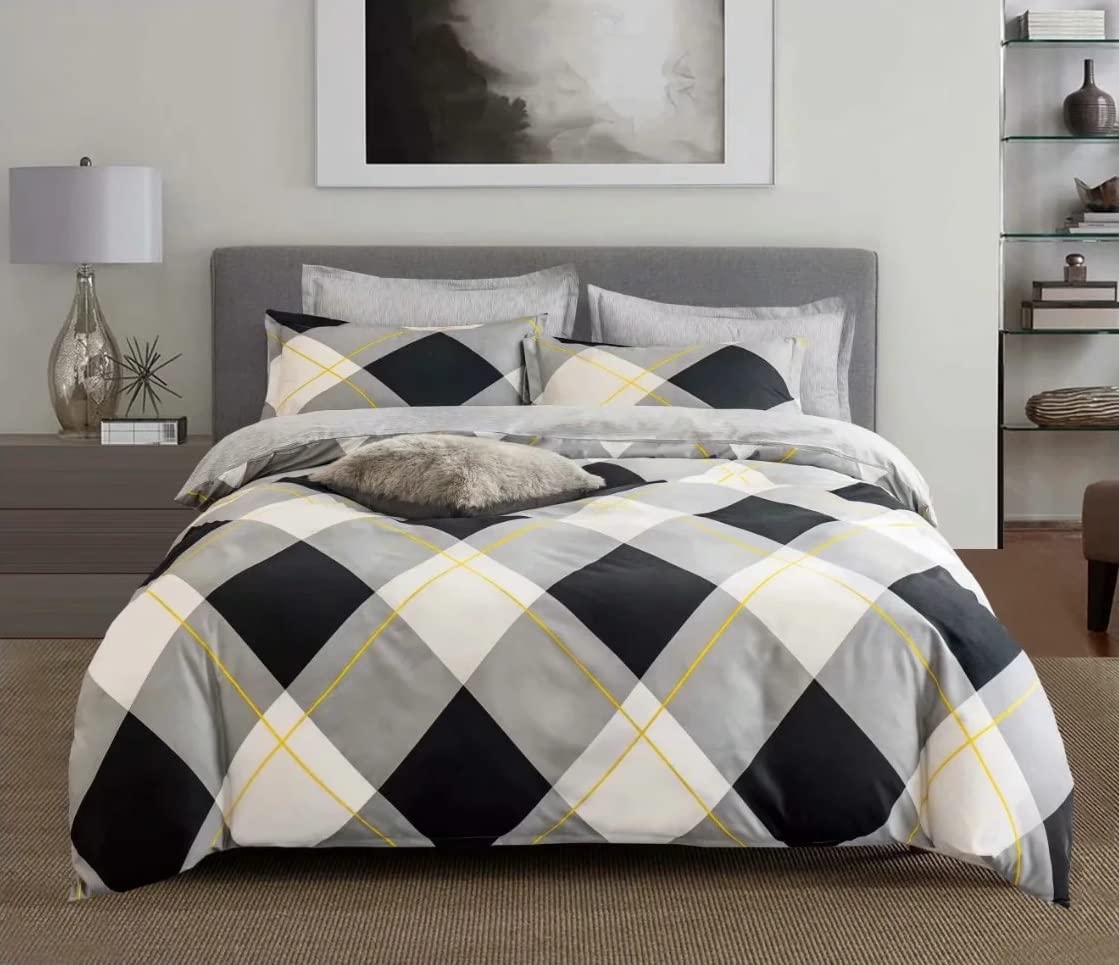 Price:$29.99 Plaid Duvet Cover, Microfiber King 3pc Plaid Bedding Set, 1 Duvet Cover + 2 Pillow Shams, Reversible Black Gray White Plaid Print Soft Breathable Durable with Zipper Ties No Comforter : Home & Kitchen