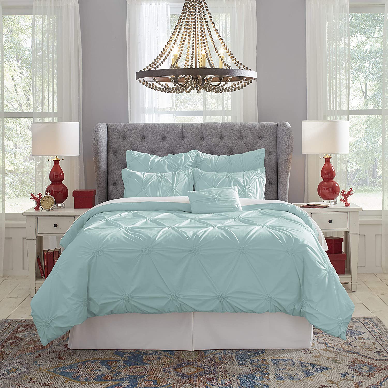 Price:$64.84 200TC 2 PC Knotted Pintuck Duvet Set, Full/Queen, Aqua : Home & Kitchen