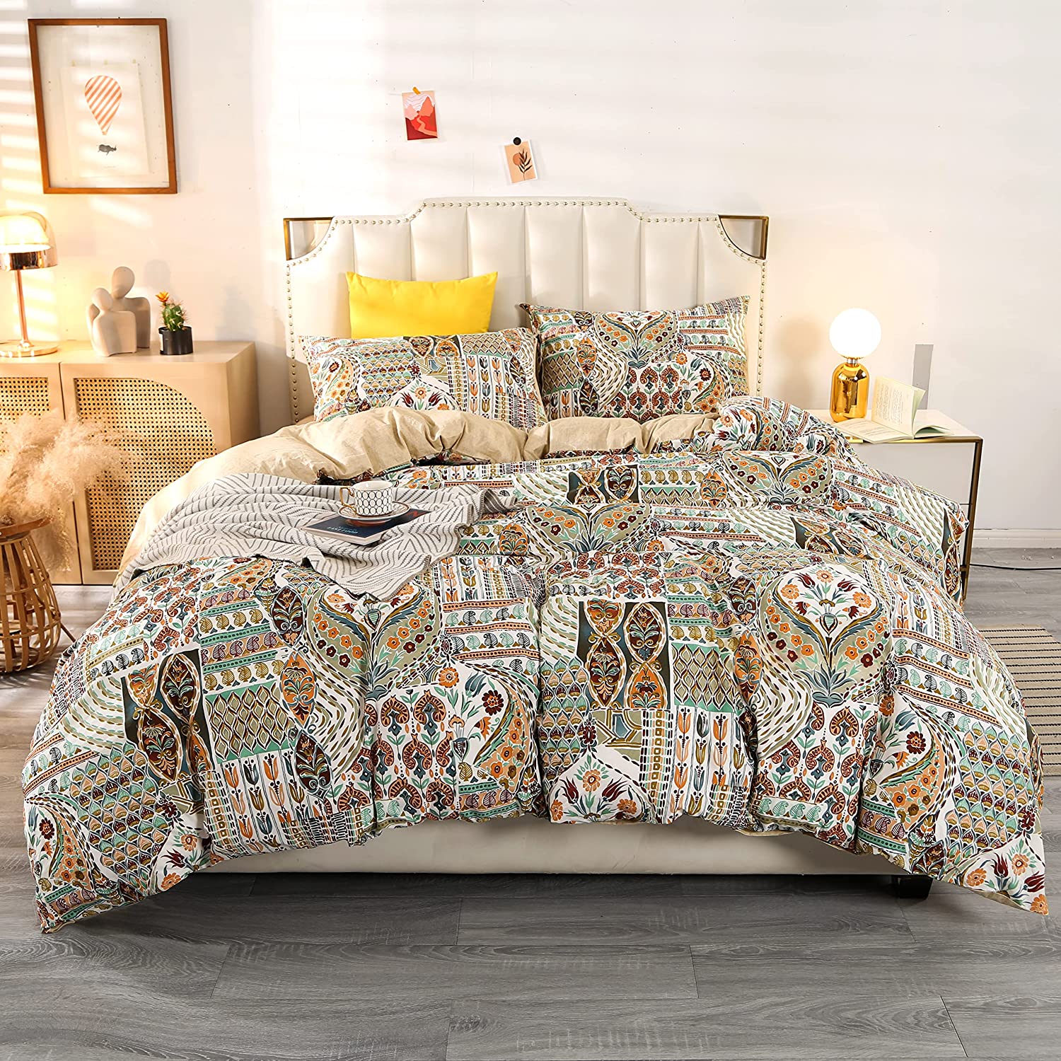 Price:$55.89 Paisley Cotton Duvet Cover Sets King Size Floral Colorfol Comforter Covers Soft Warm Quilt with Zipper Ties Bedding Set : Home & Kitchen