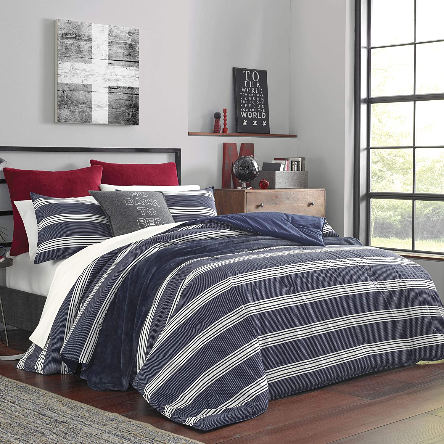 Price:$81.87 Home | Craver Collection | 100% Cotton Cozy & Soft, Durable & Breathable Striped Duvet Cover with Matching Shams, 3-Piece Bedding Set, Queen, Navy : Everything Else