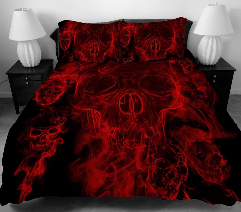 Price:$54.90 3 PCS Duvet Cover Set with Zipper Closure,Ties-Black Red Skull Pattern Printed-Queen Size Bedding Set Comforter Protector Pillowcases (Queen) : Home & Kitchen