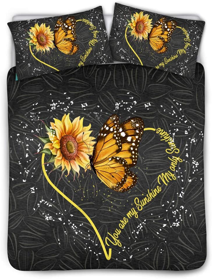 Price:$46.99 Modern Bedspread,Bloom Design Sunflower with Butterflies and Sunflower Seeds on Dark Grey Bedding Sets Duvet Cover with 2 Pillowcases, Comforter Not Included (Queen,Black) : Home & Kitchen