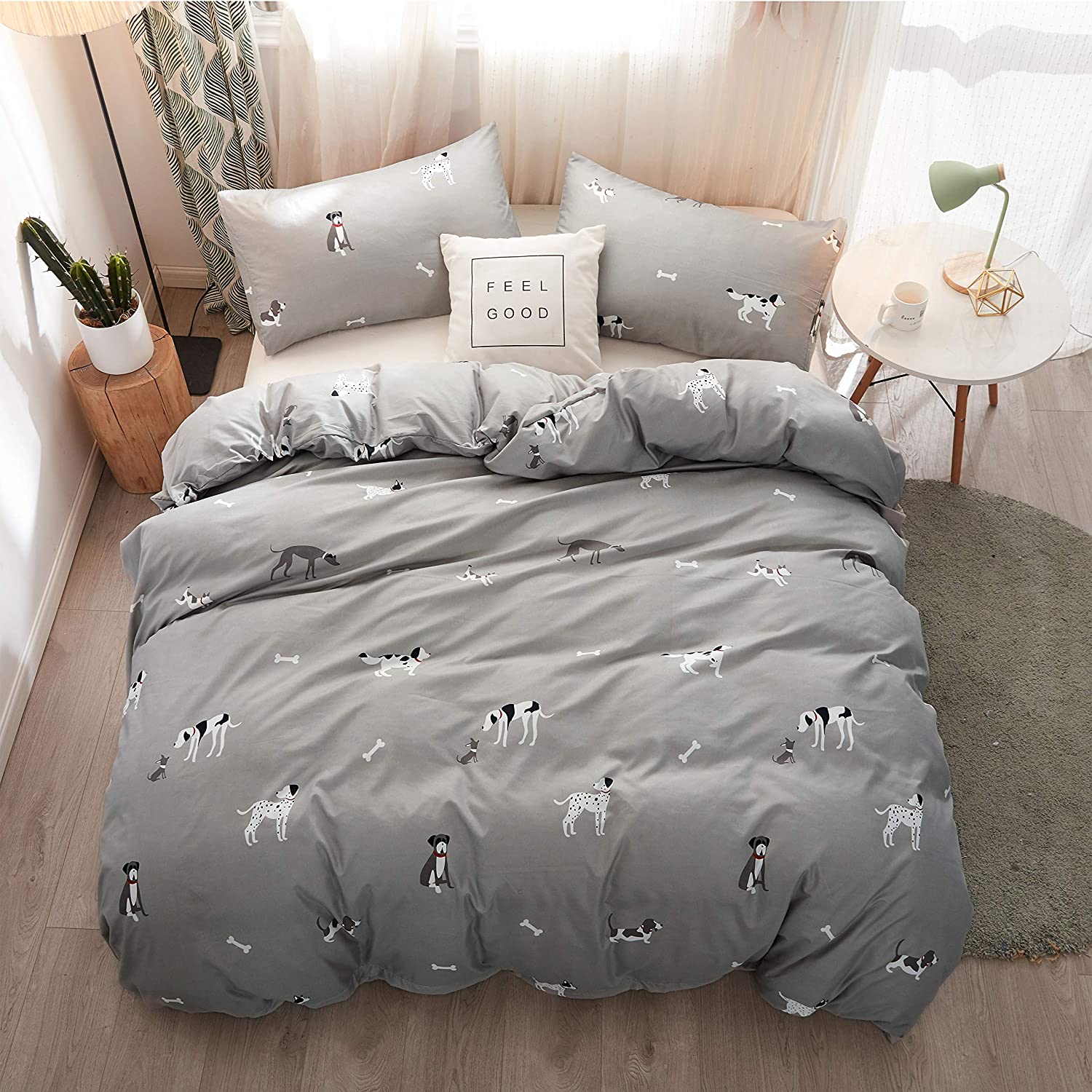 Price:$26.89 Cartoon Puppy Family Duvet Cover Set Queen Size Cute Dog Theme Gray Luxury Soft Bedding Set Comforter Cover(1 Duvet Cover+2 Pillowcases) : Home & Kitchen