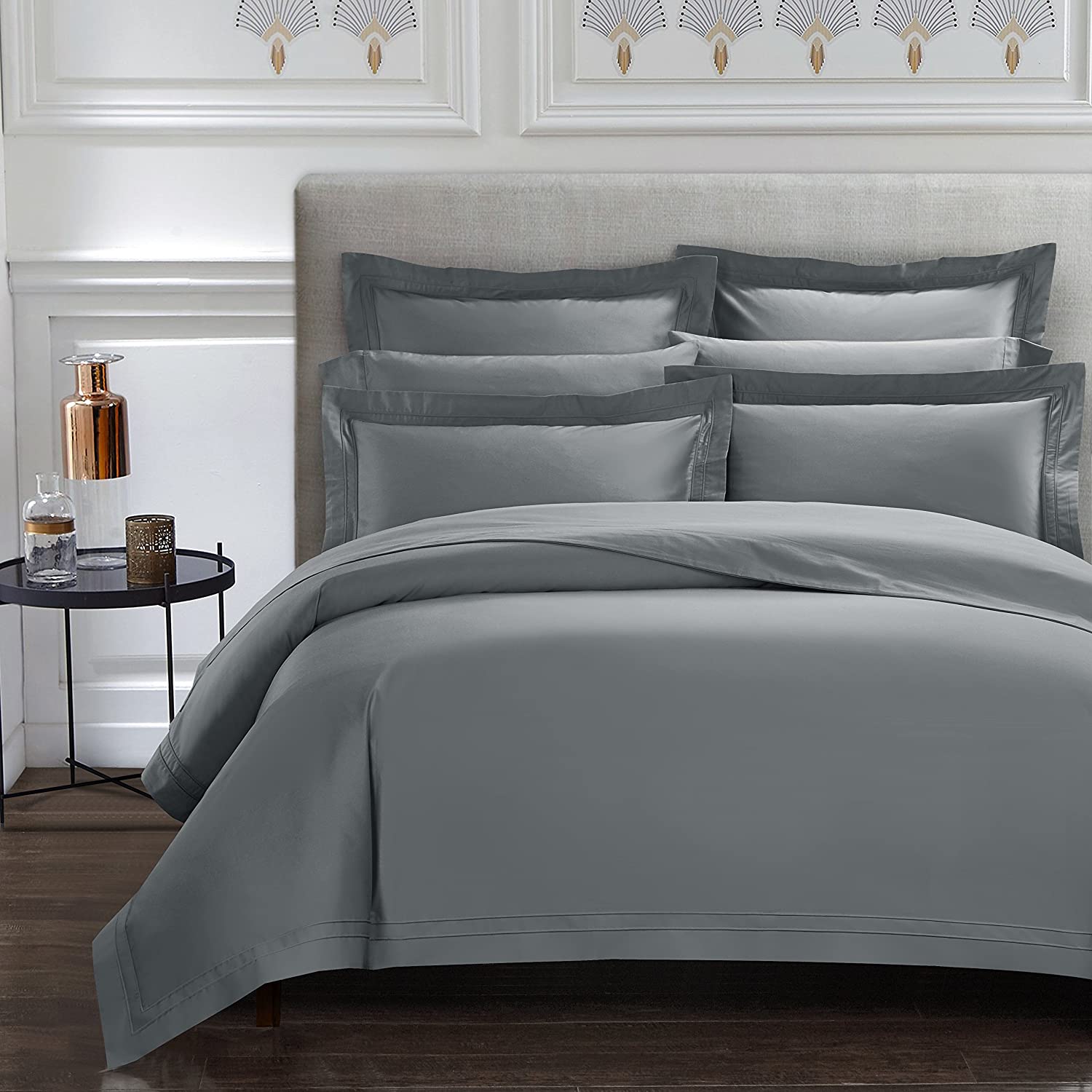 Price:$109.90 BOLAJ DESIGNED TO DREAM Triomphe Collection 3 Pieces Do Not Include Filling Grey Color Queen Size Duvet Cover Set 100% Egyptian Cotton Sateen 400 Thread Count Luxury Handcraft(Grey,Queen) : Home & Kitchen