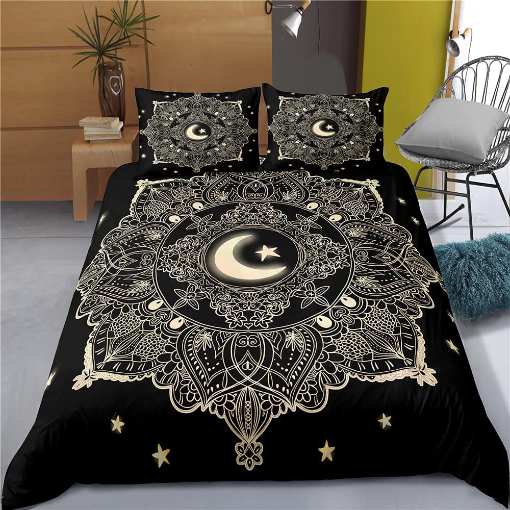 Price:$39.99 Bohemian Mandala Bedding Twin Size Boys Girls Mandala Moon Stars Duvet Cover Set Teens Women Boho Comforter Cover 2Pcs Set with 1 Pillowcase ,No Comforter (Black ) : Home & Kitchen