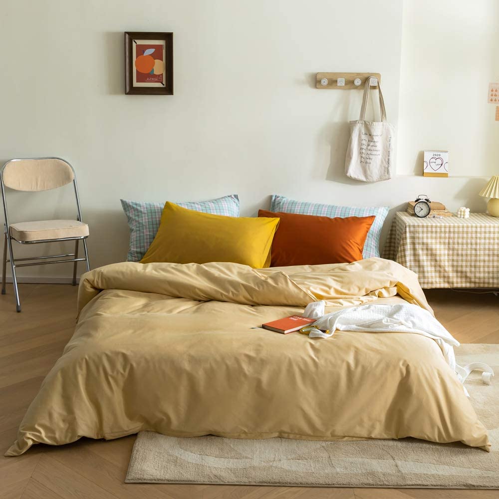 Price:$15.12 3-Piece Long-Staple Cotton Cream Yellow Duvet Cover King Solid Color Bedding Cover Set with Zipper Ties for Him and Her (1 Duvet Cover + 2 Yellow/Orange Pillowcases),Easy Care,Soft,Durable : Everything Else