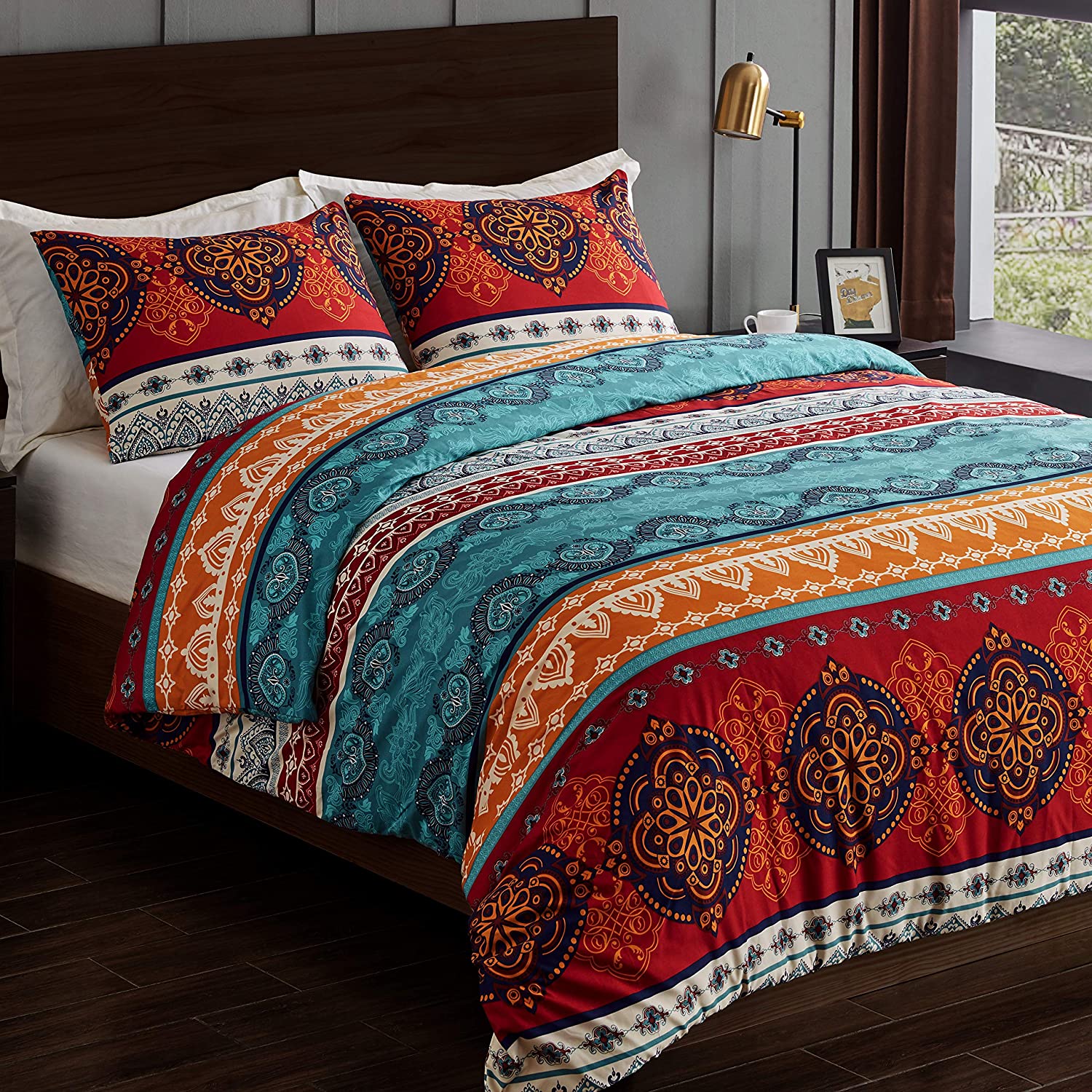 Price:$59.99 & Me Boho Mandala Bohemian Chic 3 pc. King Size Bed Bedding Set Duvet Comforter Cover and Sham Red Teal Blue Orange Indian Hipster Hippie Patterned Retro Tapestry Turquoise Ethnic Vintage Colorful : Home & Kitchen