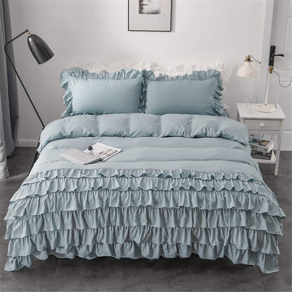 Price:$39.50 Waterfall Shabby Chic Ruffle Duvet Cover Set, 3 Pieces, 1 Duvet Cover and 2 Pillowcase, Soft Washed Microfiber Duvet Cover Set with Zipper Closure, Corner Ties (Blue, Queen) : Home & Kitchen