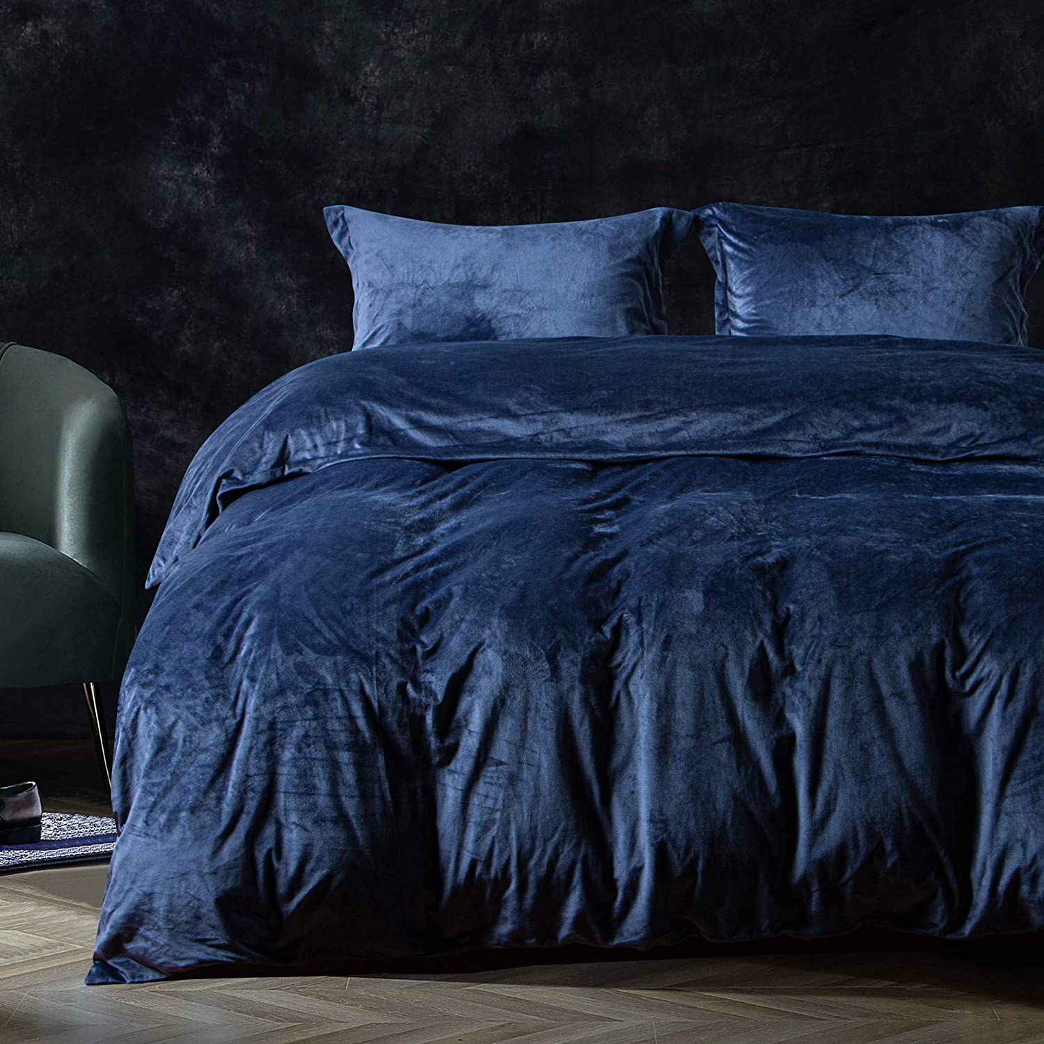 Price:$49.99 Velvet Duvet Cover Set, 3 Pieces Luxury Ultra Soft Zippered Flannel Comforter Cover Set, Navy Blue, Twin : Home & Kitchen