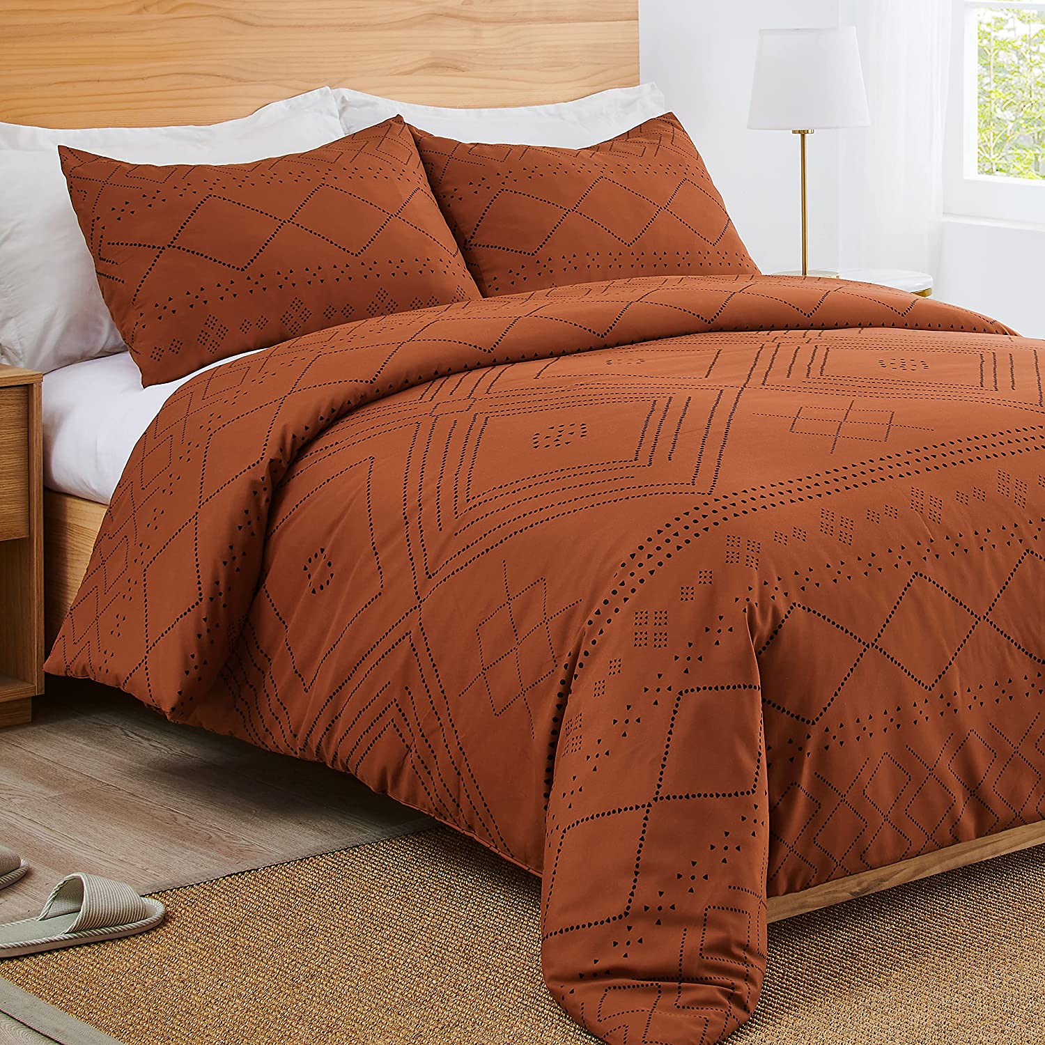 Price:$69.99 Bohemian Tribal Black and Orange Rustic Geometric Duvet Comforter Cover and Sham 2 pc Twin/Twin XL Size Bed Bedding Set Bedroom Aesthetic Aztec Patterned Urban Southwestern Indian Retro Farmhouse : Home & Kitchen