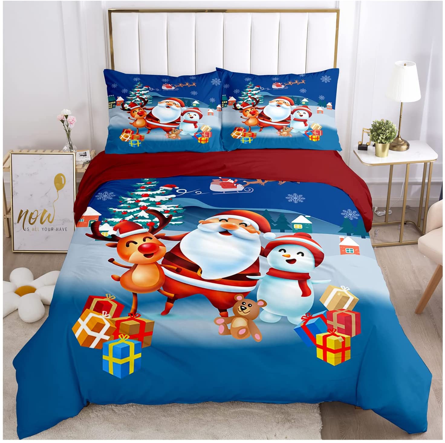Price:$25.99 Christmas Bedding Cover Sets Christmas Deer Duvet Cover Snowflake Bedding Holiday Bedding Christmas Winter Season Snowman Xmas Tree Santa Sleigh Snow and Stars (203x228cm, Snowflake beddingC) : Home & Kitchen