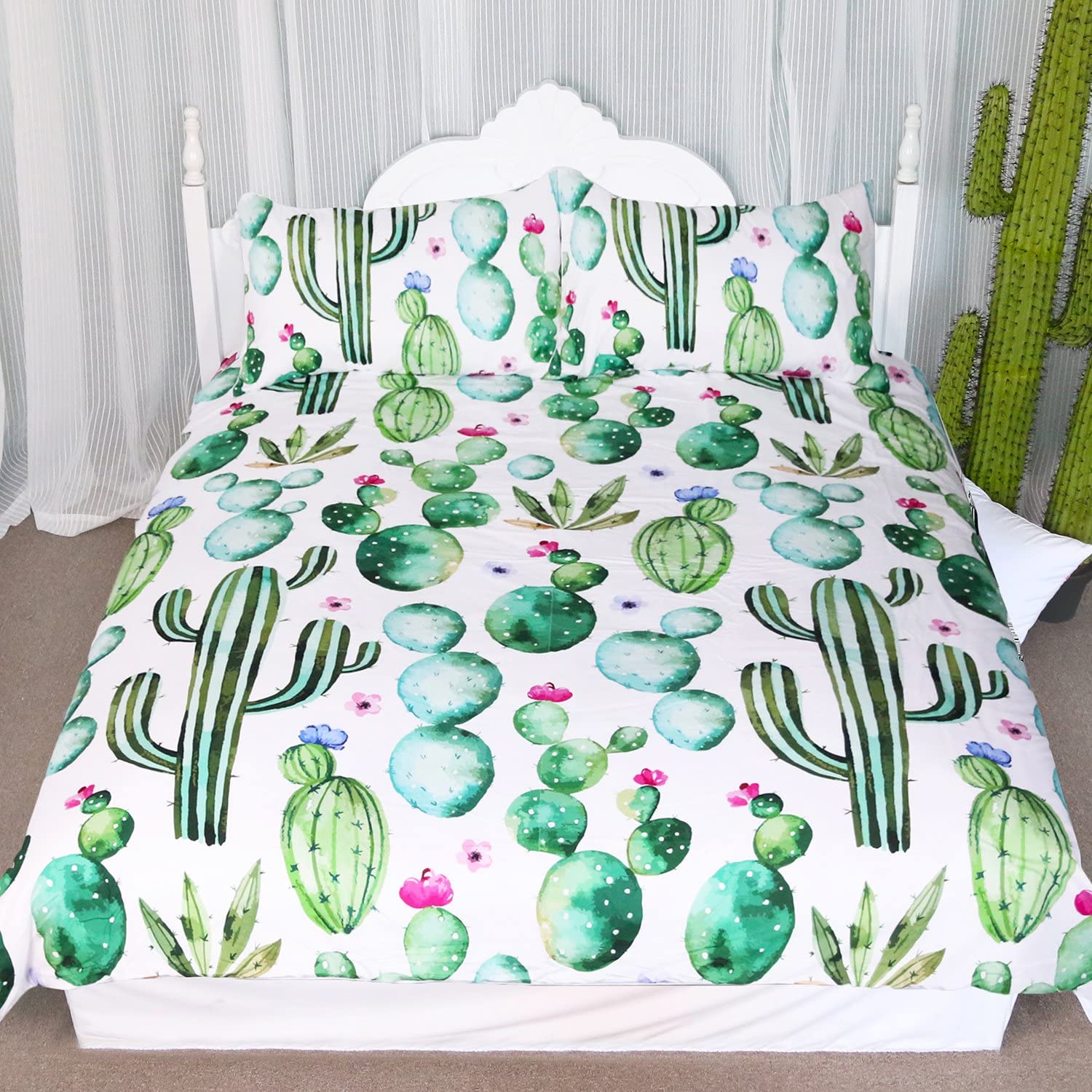 Price:$41.58 Cactus Bedding Cactus Duvet Cover Summer Plant Bed Set Nature Duvet Cover Set Bright Dorm Bedding (Full) : Home & Kitchen