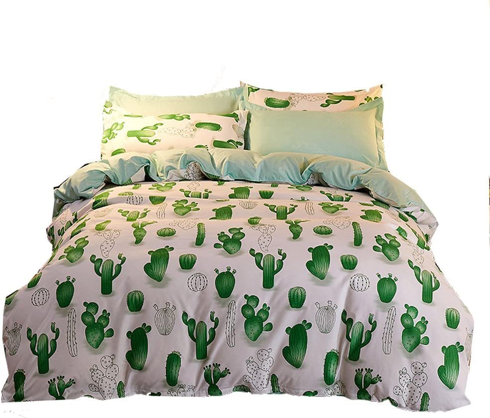 Price:$23.80 Simple Cactus Bedding Set Duvet Cover Set Green White Color 1 Duvet Cover+2 Pillowcases (Full, Green) : Home & Kitchen