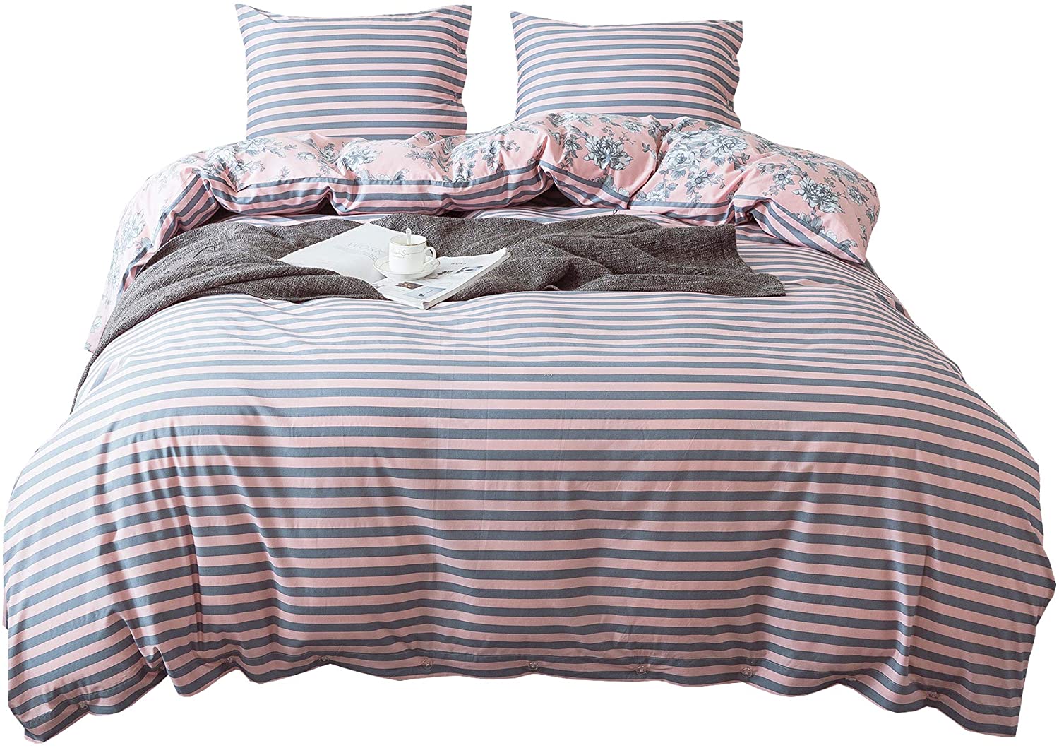 Price:$76.88 Cotton Duvet Cover Set. Cotton Percale Fabric. Stripe & Toil Floral Print Patterns. Reversible Design. PRE-Washed. Soft & Easy Care. (Pink, Twin) : Home & Kitchen