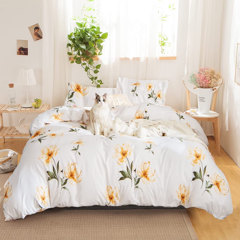 Price:$35.99 Garden Duvet Cover Set Queen Yellow Flower Bedding Set Yellow Orange Fresh Flowers Printed Girls Women Floral Bedding Set 1 Duvet Cover 2 Pillowcases (Yellow, Queen) : Home & Kitchen