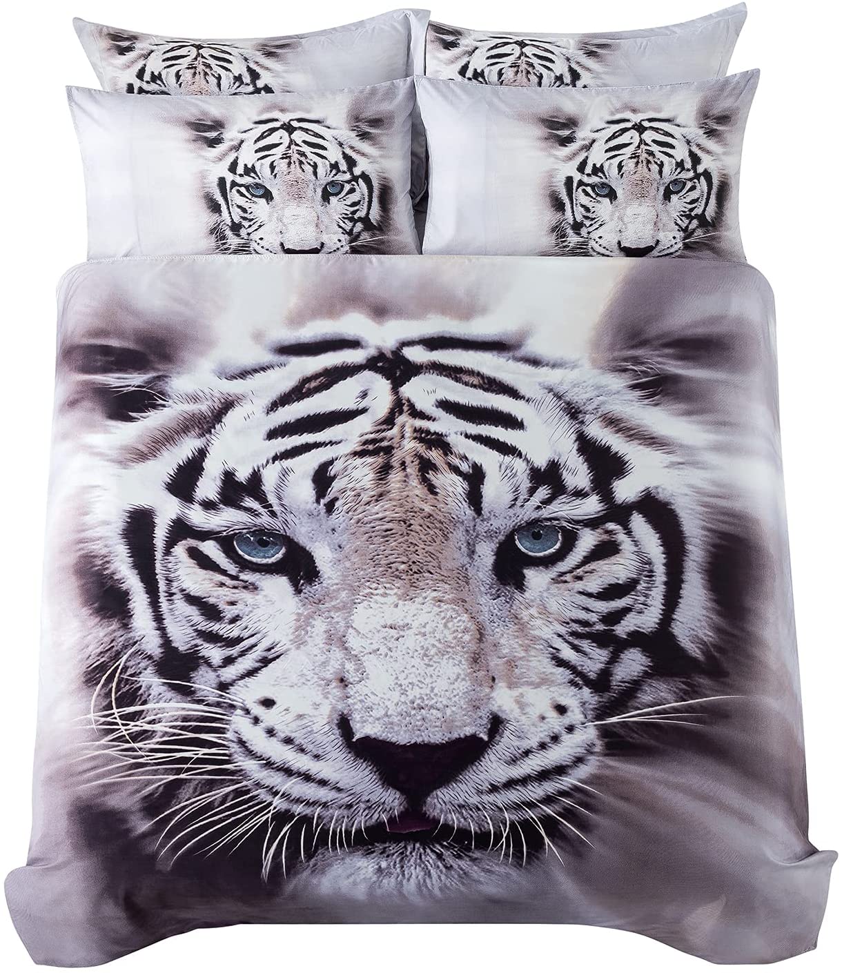 Price:$69.00 White Tiger Bedding Set Queen Size 7 Piece 3D Animal Print for Kids Boys Teens Twin Size Duvet Cover Set(Fitted Sheet Included) : Home & Kitchen