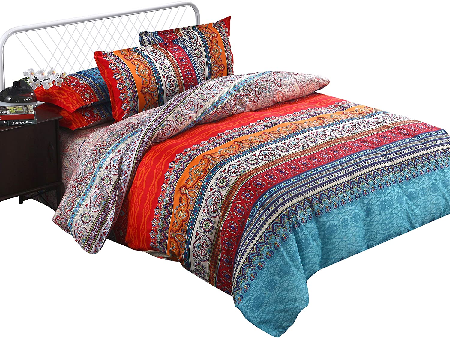 Price:$32.99 Needle Bohemian Duvet Cover Set, Lightweight Microfiber Bedding Set with Pillow Shams-3 Pieces(King Size) : Home & Kitchen