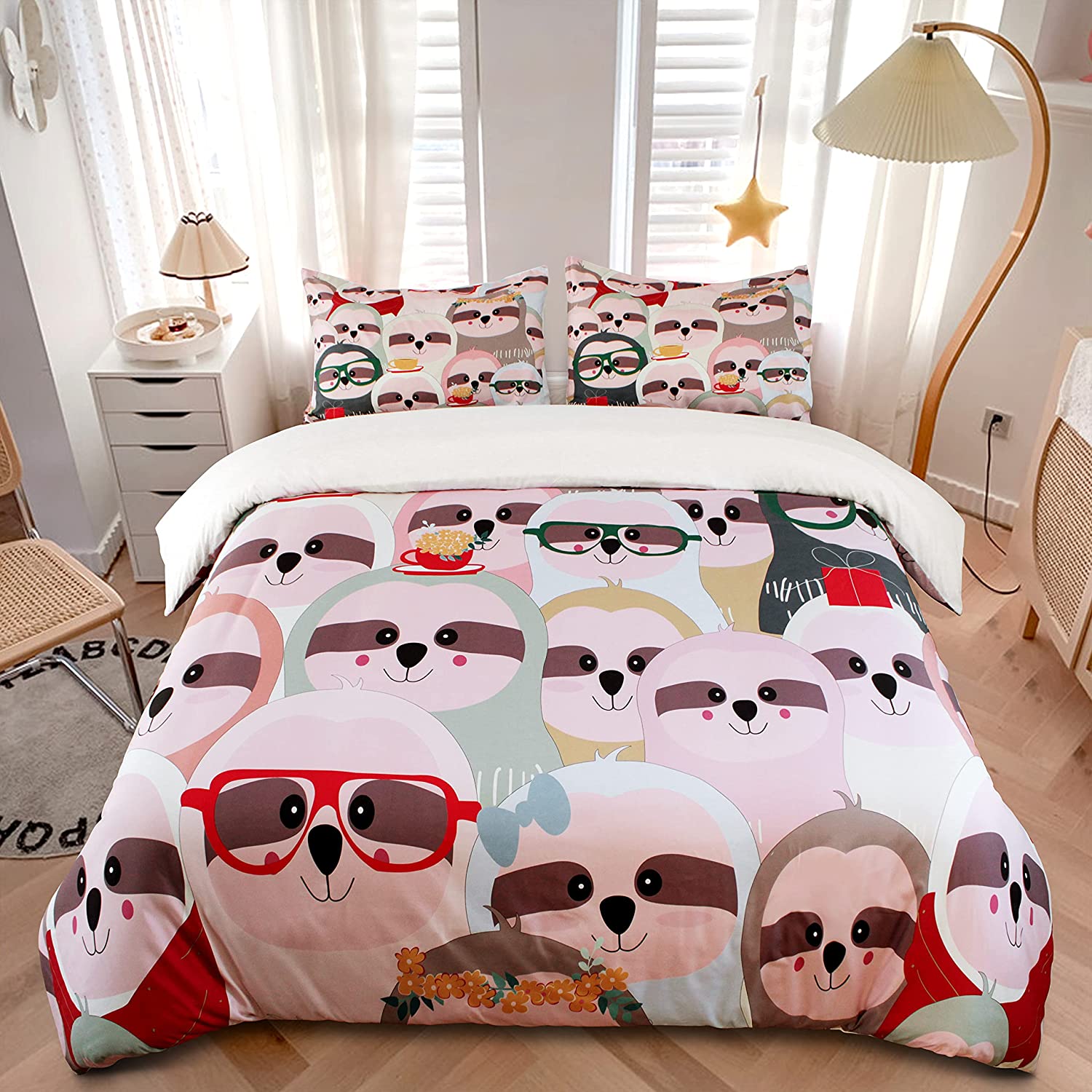 Price:$43.99 Sloth Duvet Cover Set Queen Size, 3 Pieces Pink Cute Bedding Set with Zipper Closure & Corner Ties, Ultra Soft Microfiber Comforter Cover for Kids Boys Girls Teens, 1 Duvet Cover 2 Pillowcases : Home & Kitchen