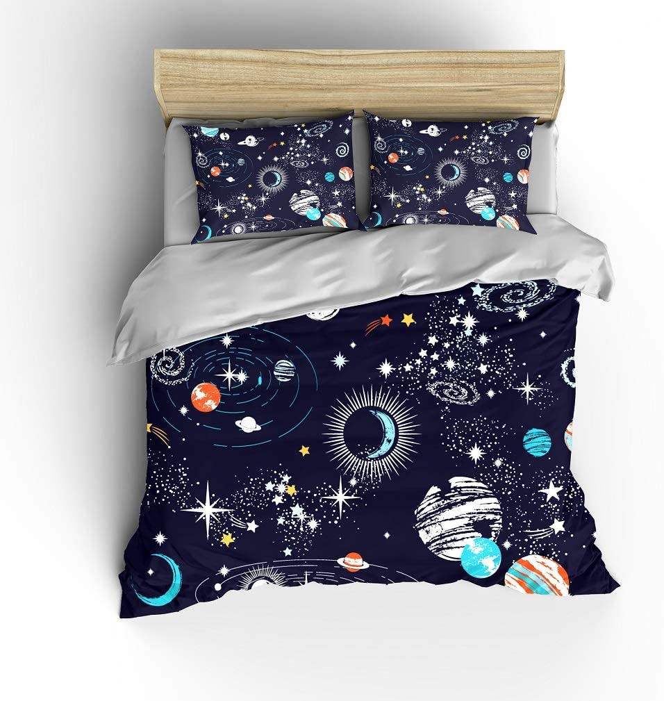 Price:$55.99 Galaxy Space Bedding Sets Kids Twin Size,Navy Blue Universe Adventure Stars Duvet Cover Sets with 2 Pillowcases for Boys Girls Teens Bedroom,NO Comforter : Home & Kitchen