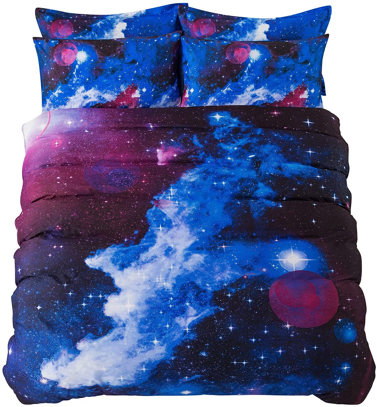 Price:$59.90 7-Piece Galaxy Bedding Sets Queen Blue for Kids Boys Girls Duvet Cover Set(Fitted Sheet Included) : Home & Kitchen