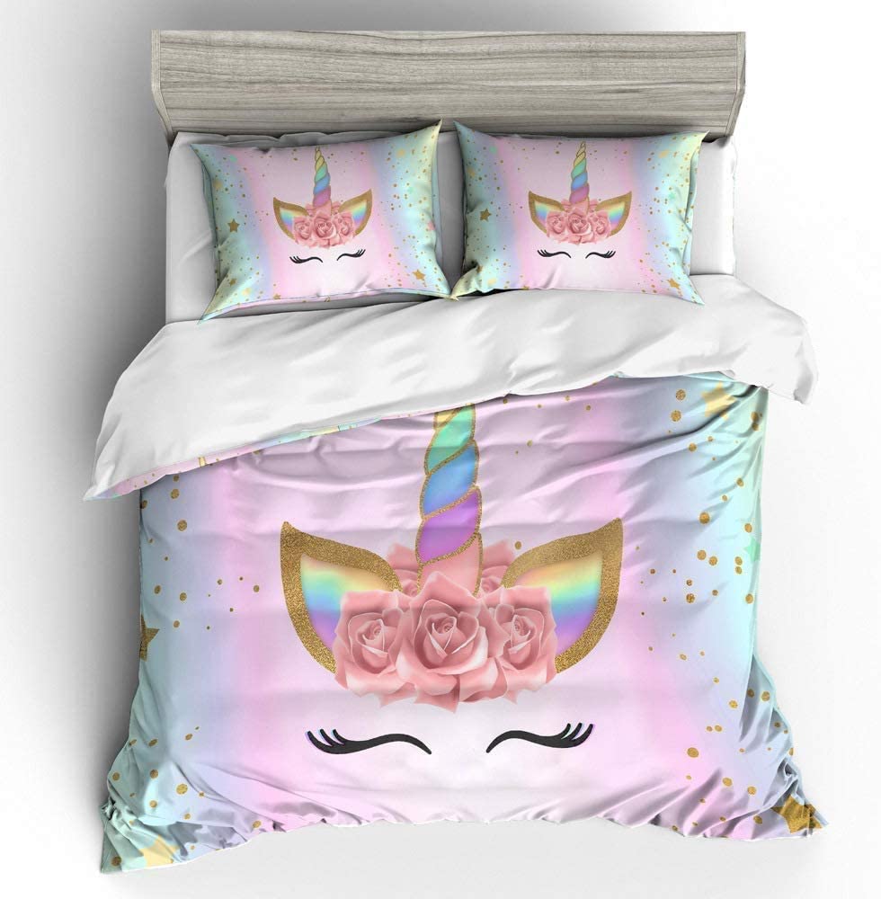 Price:$28.99 Girls Unicorn Duvet Cover Set Pink Bedding Duvet Cover Set Full Sweet Girls Modern Lightweight Kids Bedding Set for Teens (NO Comforter Included) : Home & Kitchen