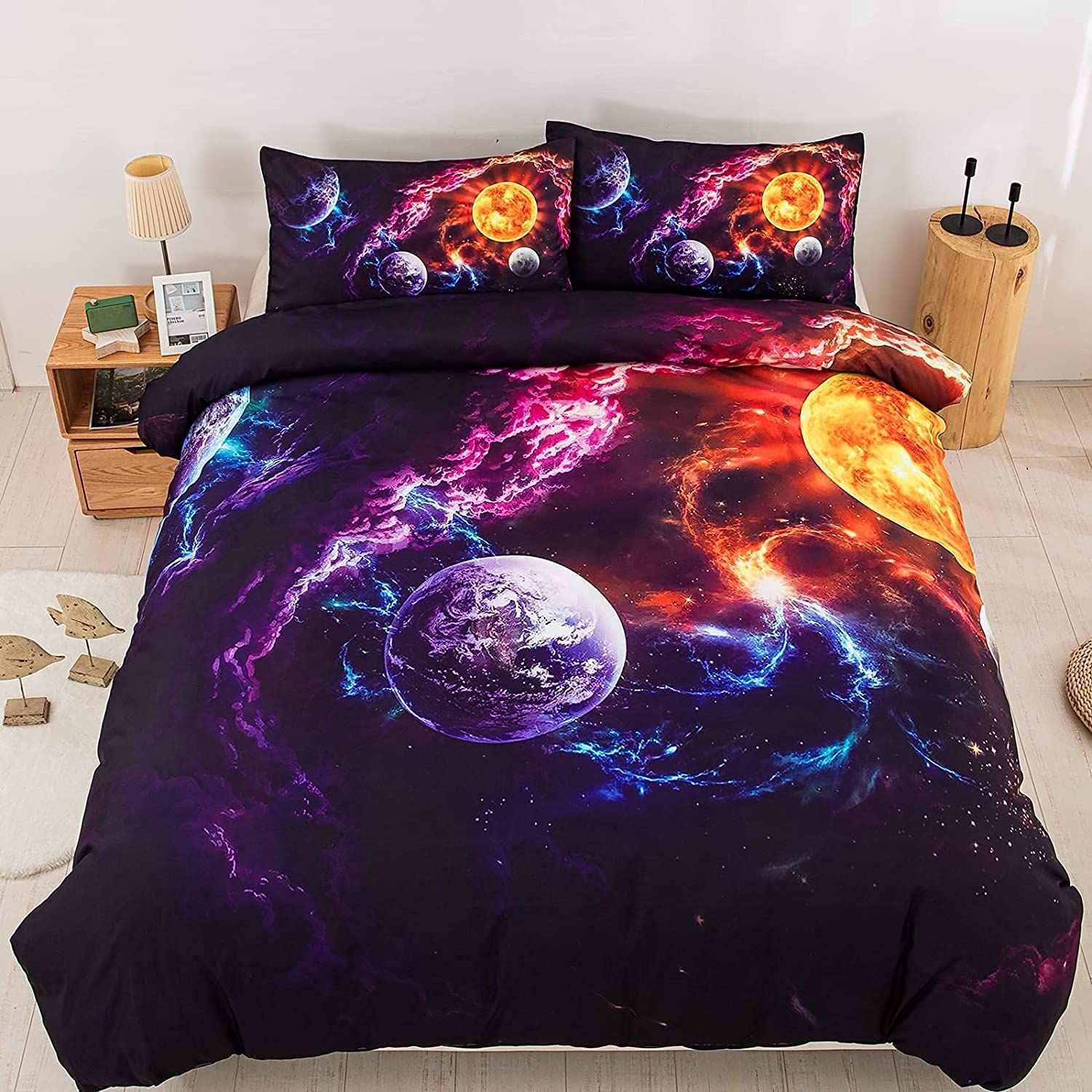 Price:$26.99 Space Bedding Duvet Cover Set Twin (2 pcs) Planet Printed Comforter Cover Soft Microfiber Universe Duvet Cover with 1 Pillow Shams Solar System Decor Teens Kids Boys : Home & Kitchen