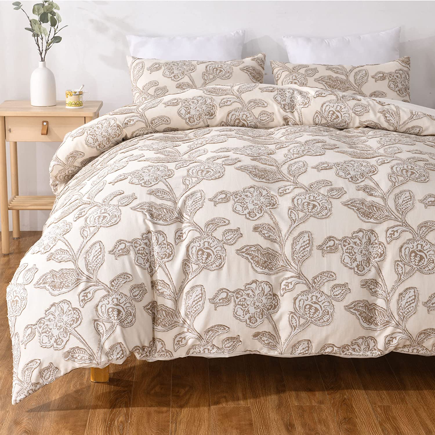 Price:$65.99 Washed Floral Cotton Duvet Cover Twin Size Bedding Set Ultra Soft Textured Comfy Breathable Jacquard Down Comforter Quilt Cover with 1 Pillow Shams, Button Closure&Corner Ties : Home & Kitchen