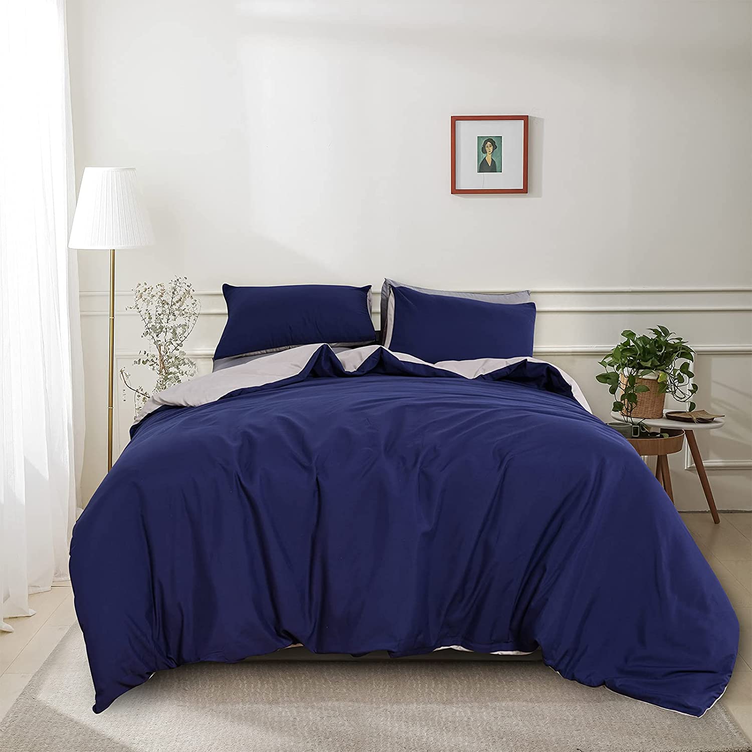 Price:$14.99 MOON Solid Color Duvet Cover Queen Size Set- 100% Washed Microfiber 3 Piece Bedding Sets, Ultra Soft Duvet Cover with Zipper Closure & Corner Ties, Luxury Hotel Quality Bedding(Khaki& Blue) : Home & Kitchen