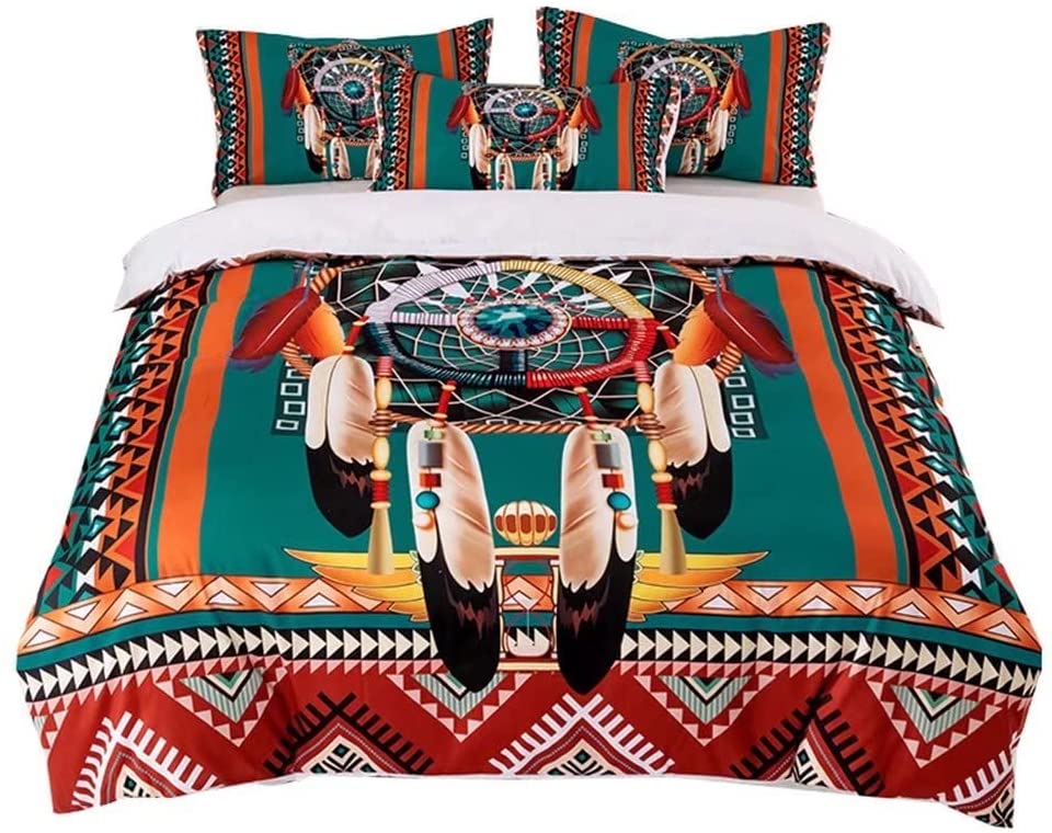 Price:$45.99 Colorful Dream Catcher Duvet Cover Set Queen,Boho Bohemian Style 3D Feathers Diamond Bedding Mandala Native American Ethnic Tribal 3PCS Soft Lightweight Quilt Cover Set(No Comforter),Blue : Home & Kitchen