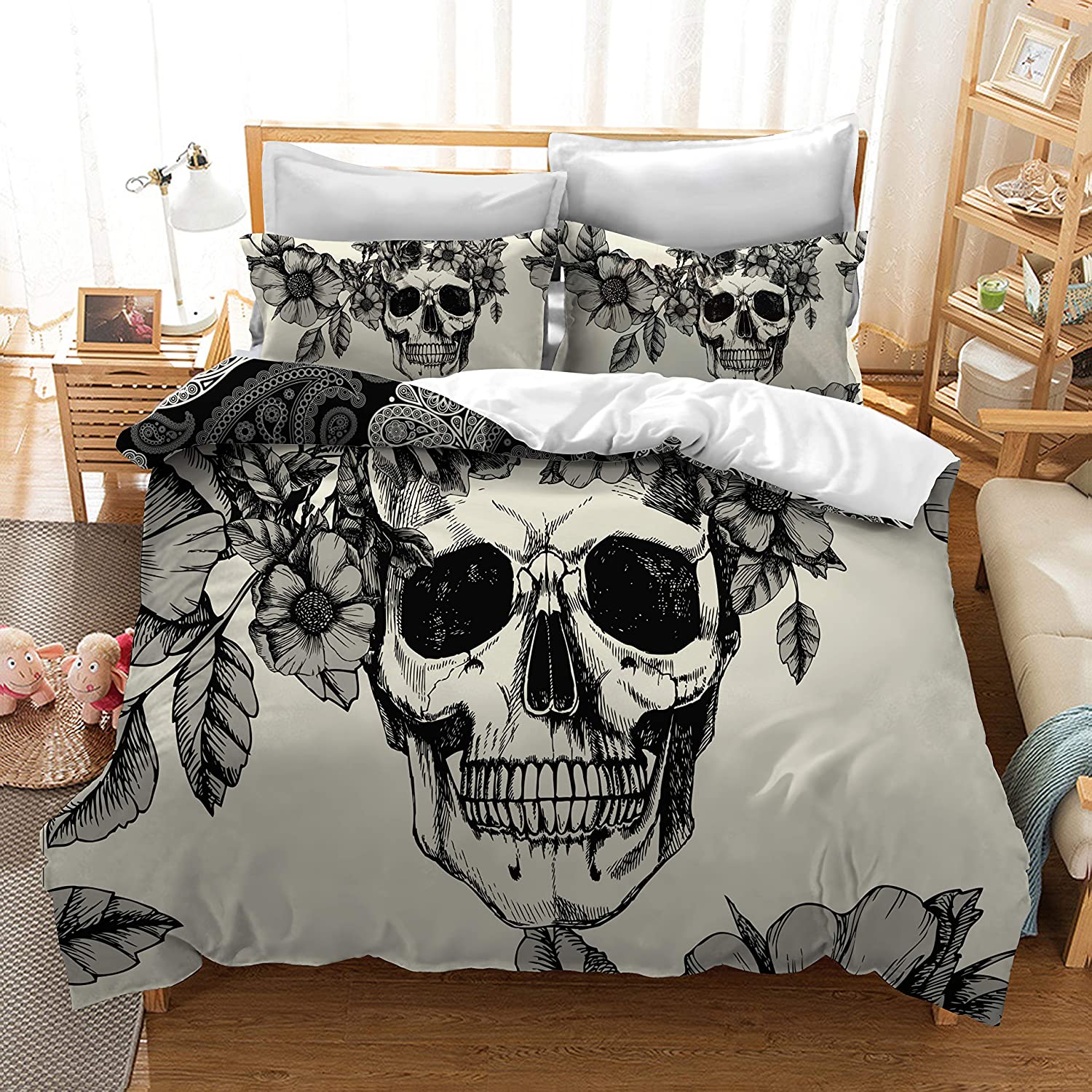 Price:$49.99 Skull Bedding Sets 3pc Duvet Cover Sets Queen Size (Queen) : Home & Kitchen