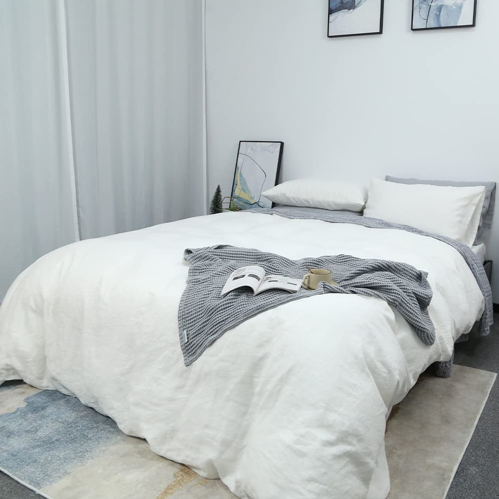 Price:$115.99 Bedding Duvet Cover Set, 3 Piece 100% Washed Flax French Linen Soft Breathable Bedding Set (King, White) : Everything Else