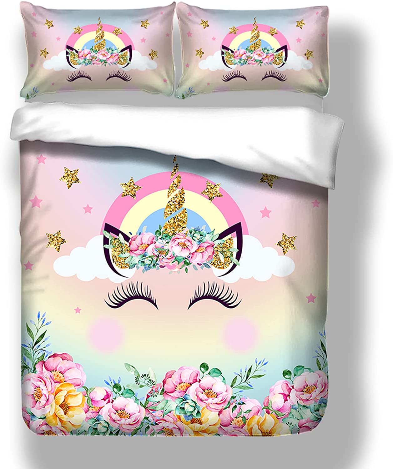 Price:$25.79 Unicorn Kids Bedding Duvet Cover Sets Twin Size 3 Pieces Floral Eyelash Unicorn Pattern Cute Comforter Cover Set for Little Girls Baby Pink (2-Pillowcases, 1-Duvet Cover. Not Duvet Inside) : Home & Kitchen