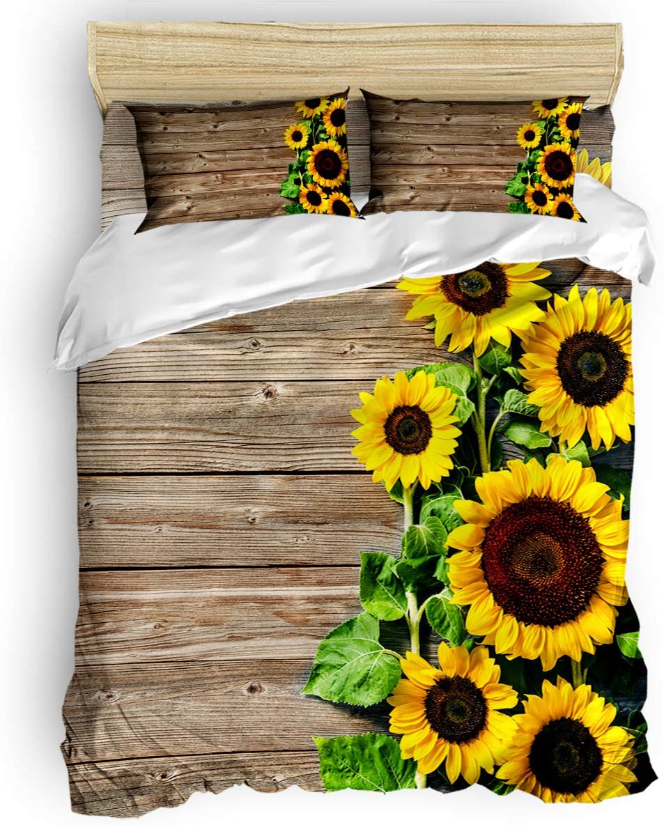 Price:$69.99 Piece Bedding Sets Queen Size - Distressed Rustic Wood Sunflowers Duvet Quilt Cover Set for Childrens/Kids/Teens/Adults, 1 Quilt Cover with 2 Pillow Case, Floral : Home & Kitchen