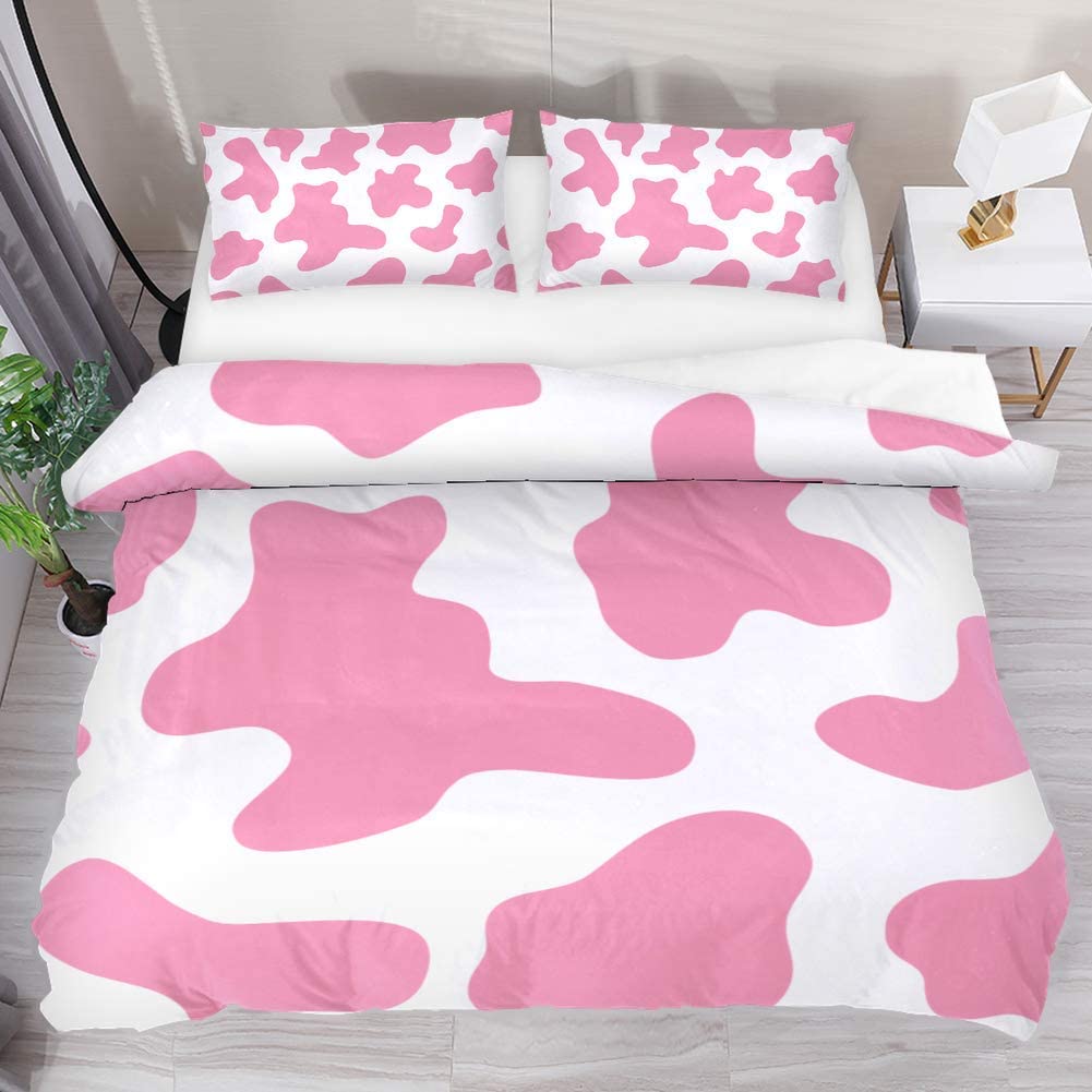 Price:$49.99 3 Pieces Duvet Cover Set Queen Cow Skin Print Pink Breathable Comforter Cover Set with Zipper Closure : Home & Kitchen