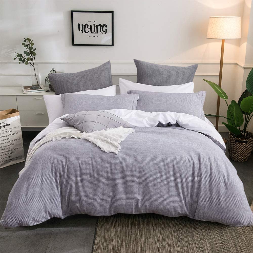 Price:$59.99 Cotton Duvet Cover Set Queen, 100% Cotton Yarn Dyed Stripe Duvet Cover Set Grey, 3 Pieces Bedding Set -- Queen Grey : Home & Kitchen
