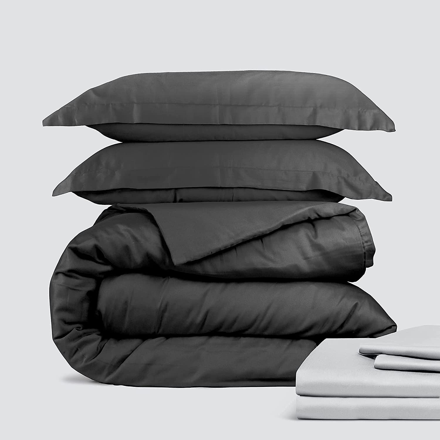 Price:$32.99 Classic Cotton Bedding Bundle - 3 Piece Duvet Set (King, Dark Gray) & 4 Piece Sheet Set (King, Light Gray) : Home & Kitchen