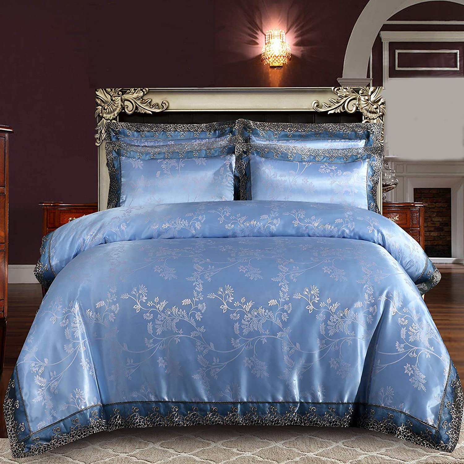 Price:$38.60 Duvet Cover,Lace Princess Bedding Set,European 3 Piece Bedding Set,Twin Size Quilt Set,Queen Size Duvet Cover,King Size Bedding Sets. (Wathet, Queen) : Home & Kitchen