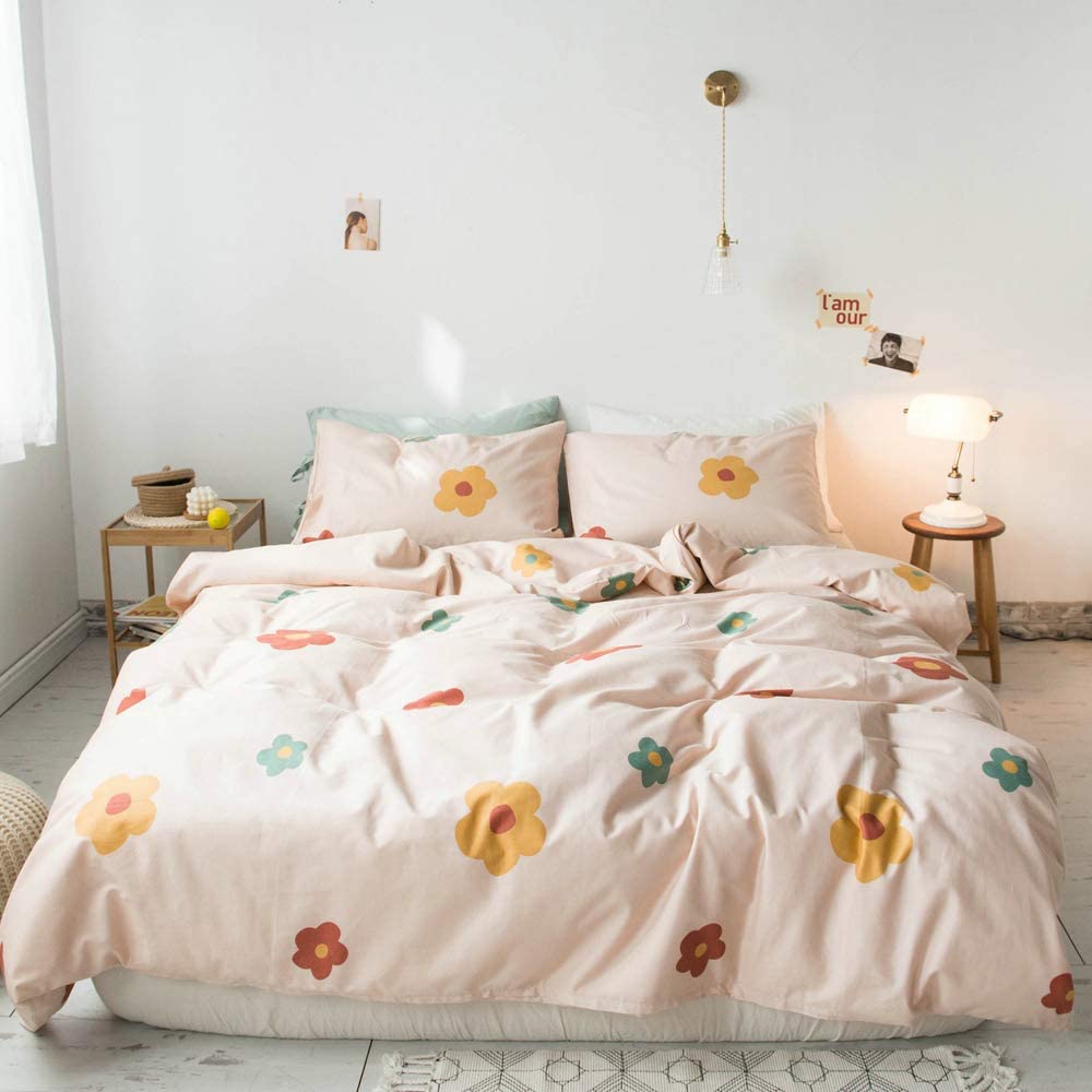 Price:$48.00 Reversible 3 PCS Floral Duvet Cover Flowers Print Bedding Set 100% Cotton Quilt Cover with Zipper/Four Corner Ties Twin Size Boys/Girls : Home & Kitchen