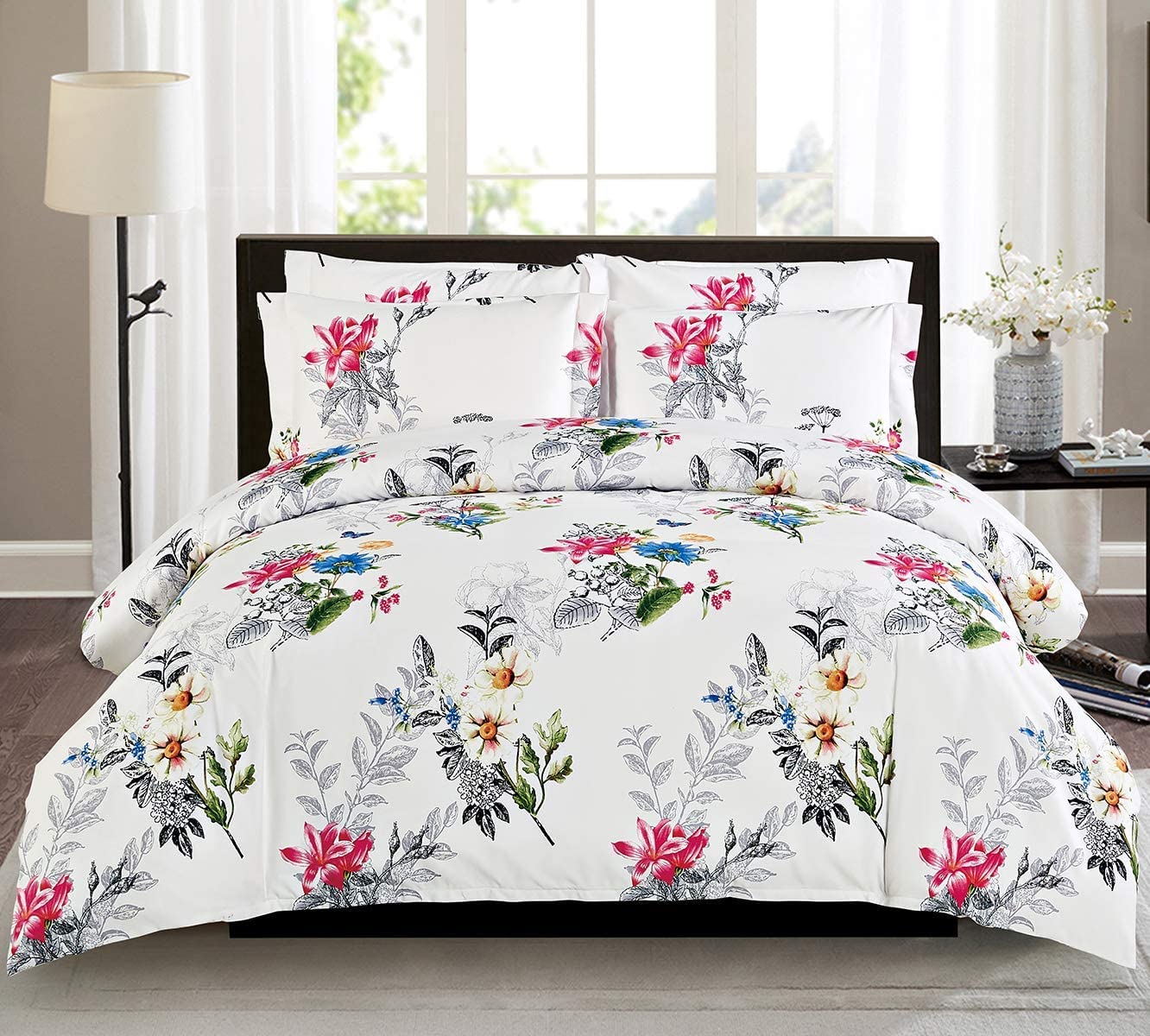 Price:$24.99 Floral Duvet Cover Set,Charcoal Flower Bedding Set,Botanical Comforter Cover,Queen : Home & Kitchen