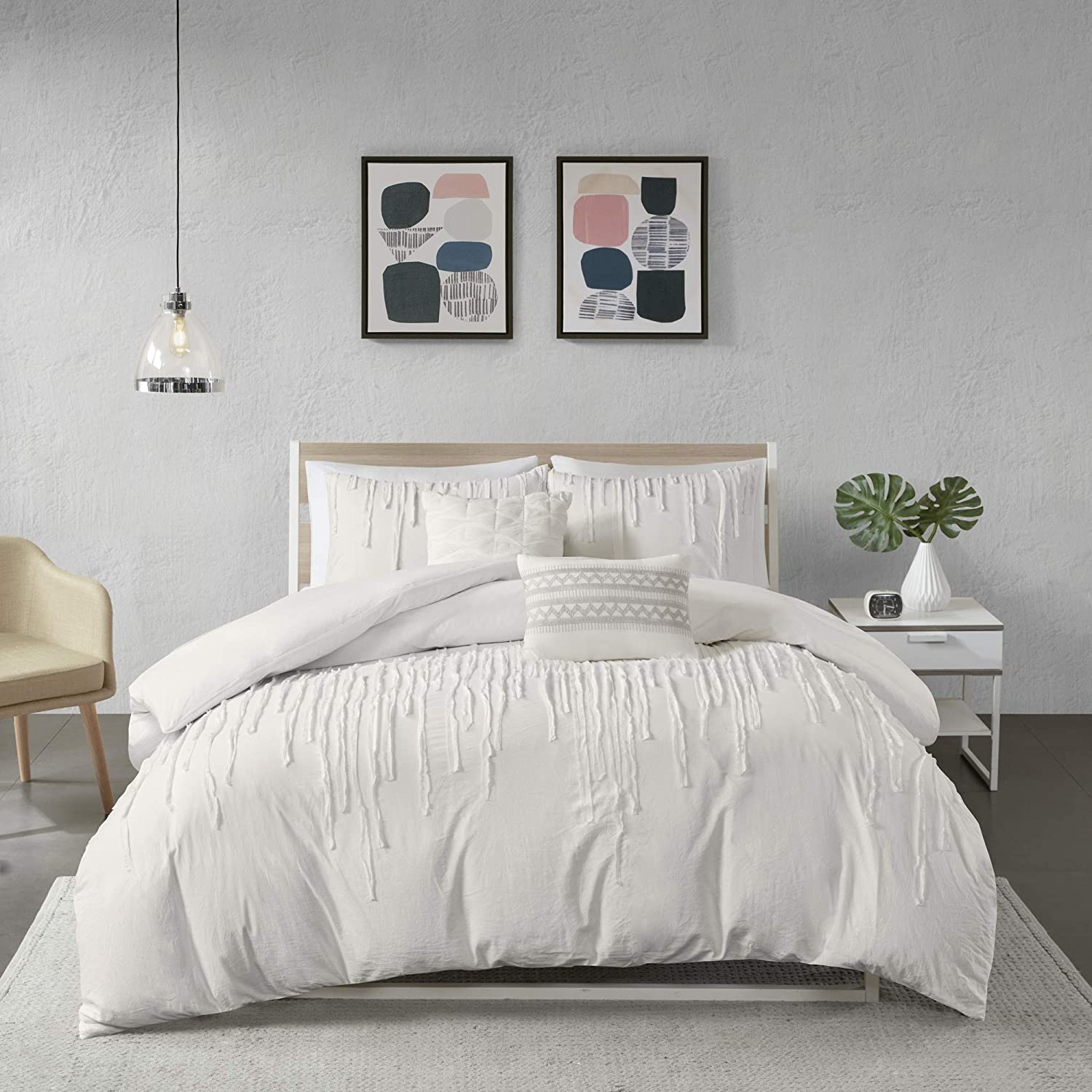 Price:$109.10 Habitat Cozy Duvet-Casual Textured Trendy Design All Season Comforter Cover Bedding Set with Matching Shams, Decorative Pillow, King/Cal King(104"x92"), Paloma Stripe Ivory : Home & Kitchen